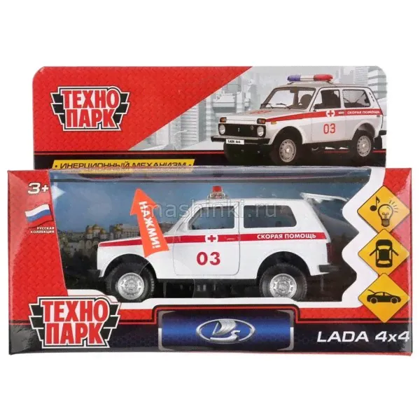 ТЕХНОПАРК LADA 4x4 (ВАЗ-2121 НИВА) Скорая помощь 12 см (свет, звук) белый-0