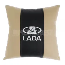 Подушка декоративная из экокожи LADA (черн.-беж.), AutoPremium
