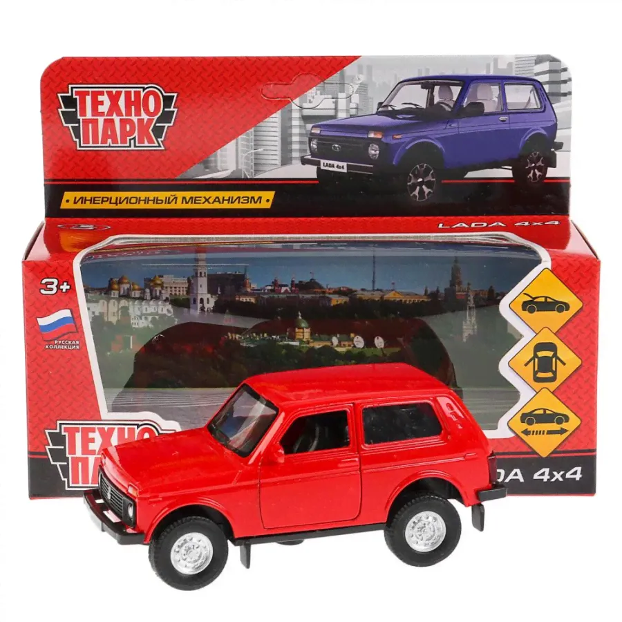 Машина металлическая ТМ Технопарк "LADA 4x4" 12см, двери открываются, инерционная